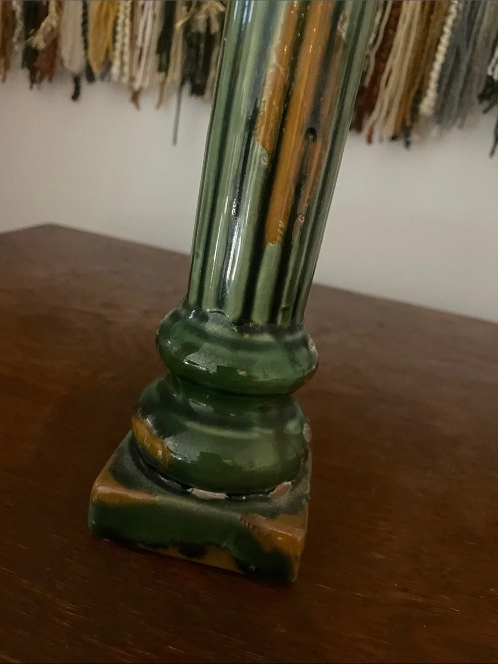 Green Ceramic Column Pedestal candle holder